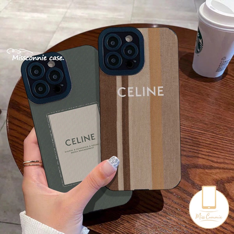 IPHONE Casing Ponsel Stiker Tekstur Kulit Mewah Kompatibel Untuk Iphone11 14 12 13 Pro MAX XR X7 8 Plus XS MAX 7Plus Trendy Merek C.E.L.I.N.E Shockproof Soft Tpu Cover
