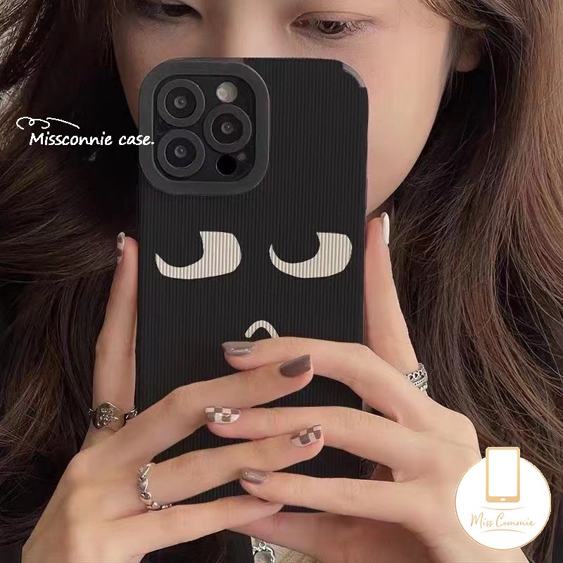 Casing Kompatibel Untuk iPhone 7Plus 14 11 12 13 Pro MAX X7 8 Plus XR XS MAX Tekstur Kulit Simple Mewah Kartun Ekspresi Lucu Shockproof Silicon Tpu Soft Case Cover