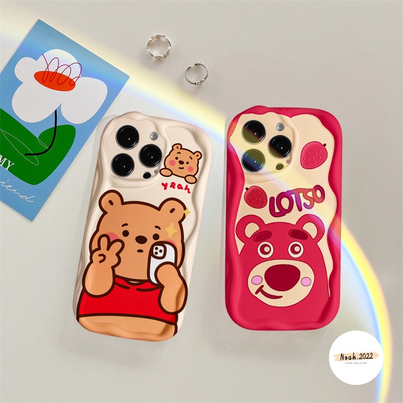 Case Untuk Samsung A14 A24 A52 A50s A04s A12 A02s A23 A13 A32 A04 A21s A20 A03s A03 A50 A51 A20s A30s A30 A11 Cute Manyo Winnie Bear 3D Wavy Curved Edge Glossy Airbag Shockproof Case