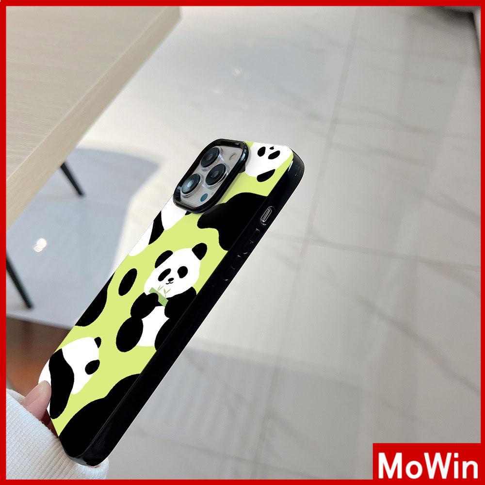 For iPhone 14 Pro Max iPhone Case Black Glossy TPU Soft Case Shockproof Protection Camera Cartoon Cute Panda Compatible with iPhone 13 Pro max 12 Pro Max 11 xr xs max 7Plus 8Plus