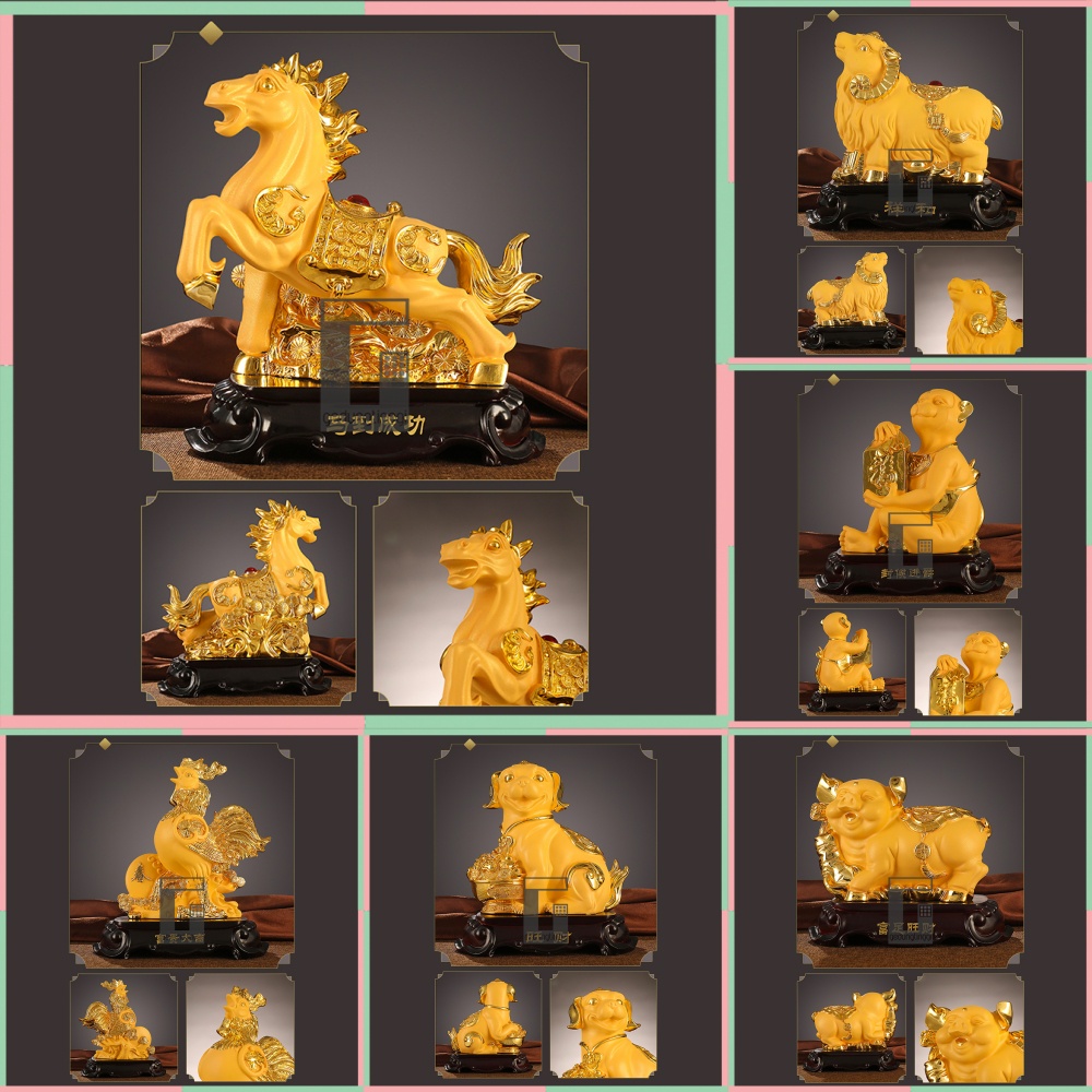 Patung Pajangan 12 Shio Sio Binatang Hewan Animal Zodiac Ox Tiger Rabbit Dragon Snake Horse Sheep Monkey Dog Pig Tikus Kerbau Harimau Macan Kelinci Ular Naga Kuda Kambing Monyet Ayam Anjing Babi Dewa Bumi Buddha Rejeki Rezeki Hoki Keberuntungan Gold Emas