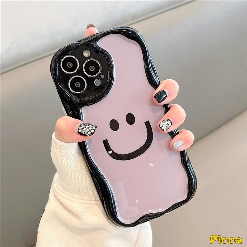 Checkerboard Kartun Smiley Case Untuk Vivo Y36 Y02T Y12i Y15 Y16 Y02A Y20 Y17 Y02 Y12 Y35 Y11 Y22 Y22s Y15s Y91C Y20s Y31 Y53s Y50 Y30i Y21s Y20A Y15A Y51A 3D Penutup Tepi Bergelombang Lengkung