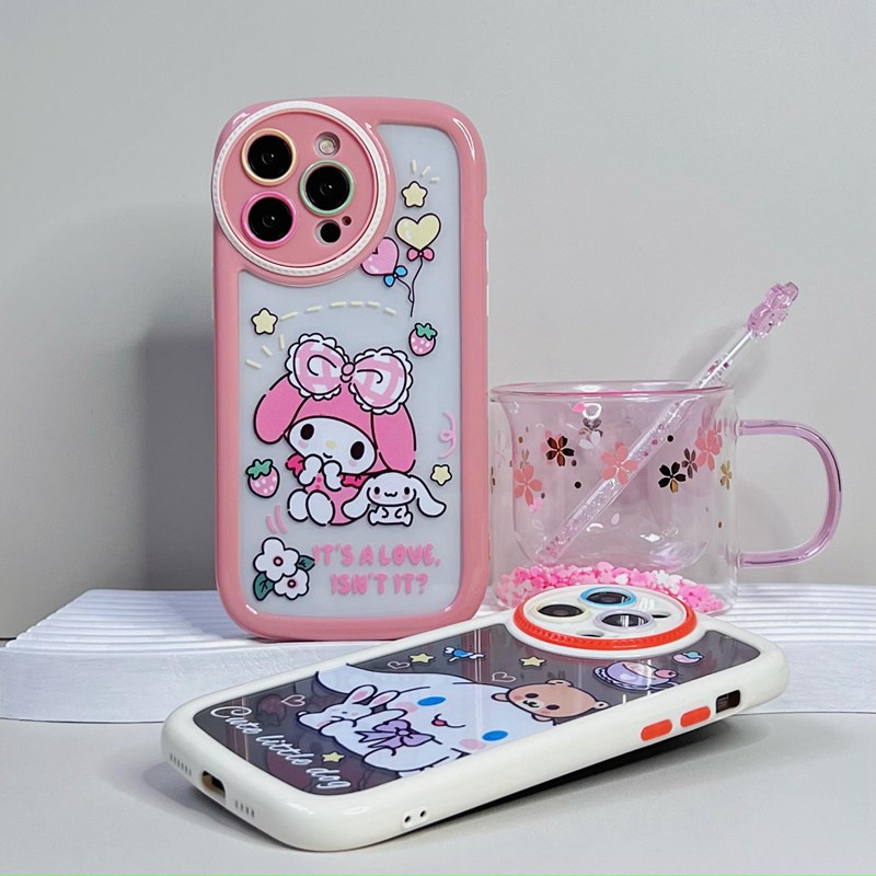 Circular Camera Protect Cream Soft Case IPhone 11 13 12 14 PRO Max Phone Case for Women Girl Cute melody sanrio