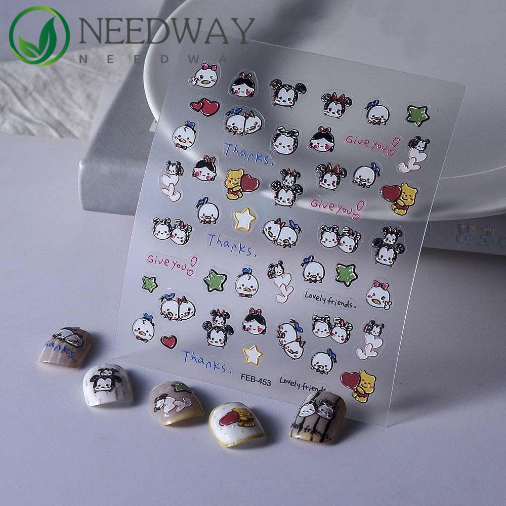 Needway   Kartun Stiker Kuku Wanita Fashion Kelinci Hewan Dark Queen Pooh Bear Dekorasi Kuku