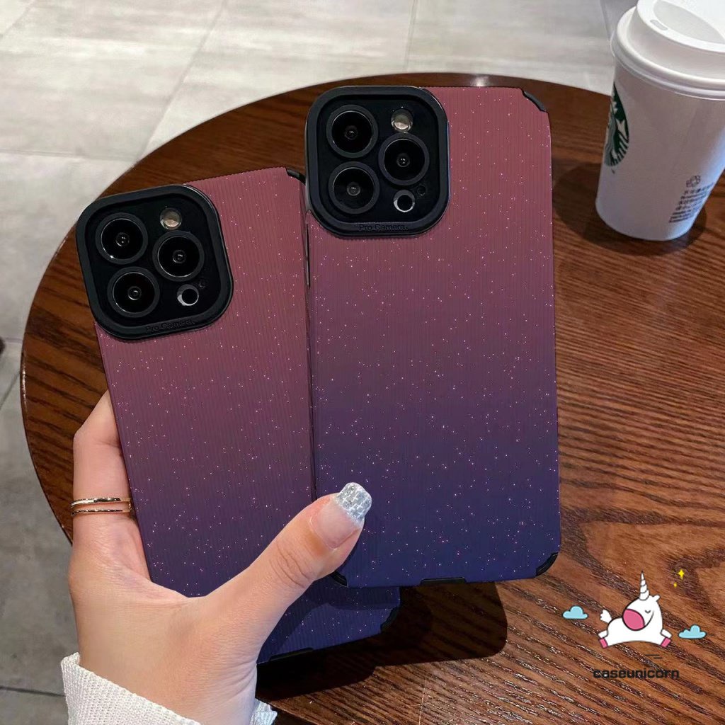 IPHONE Casing Ponsel Warna Gradasi Kreatif Kompatibel Untuk Iphone11 13 7Plus 14 12 Pro Max XR 78 Plus X XS Max INS Fantasi Langit Berbintang Pelangi Gaya Korea Shockproof Soft Cover