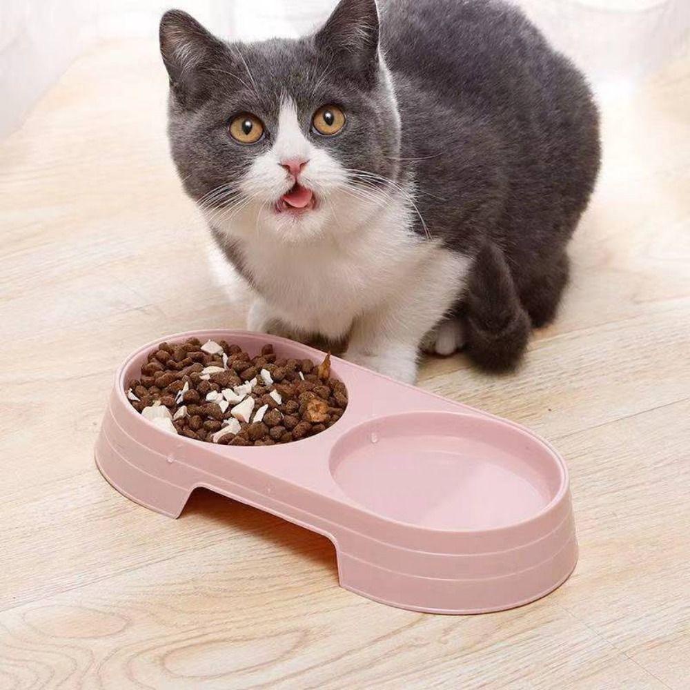 REBUY Rebuy Cat Double Bowl 1PC Aksesoris Pet Warna Permen Praktis Tray Makanan Anjing Plastik Tahan Lama