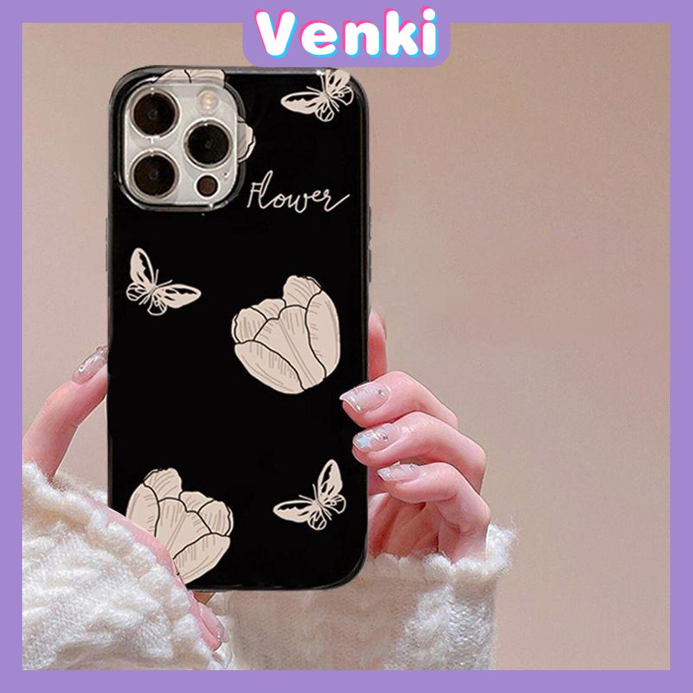 VENKI - For iPhone 11 iPhone Case Black Glossy TPU Soft Case Shockproof Protection Camera Pretty Flower Rose Compatible with iPhone 14 13 Pro max 12 Pro Max xr xs max 7Plus 8Plus