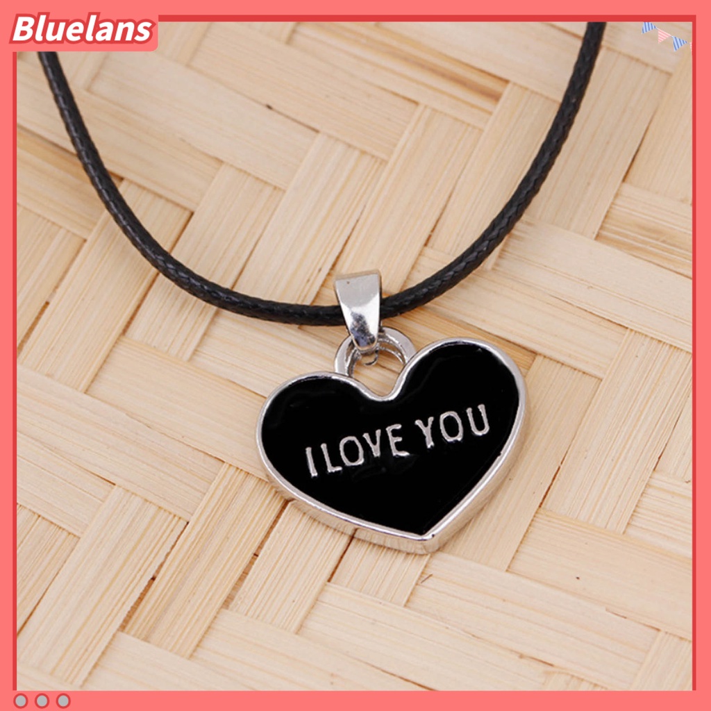 [BLS] 1pasang Unisex Kreatif I Love You Forever Letter Hitam Putih Berbentuk Hati Liontin Pasangan Kalung Hadiah Valentine