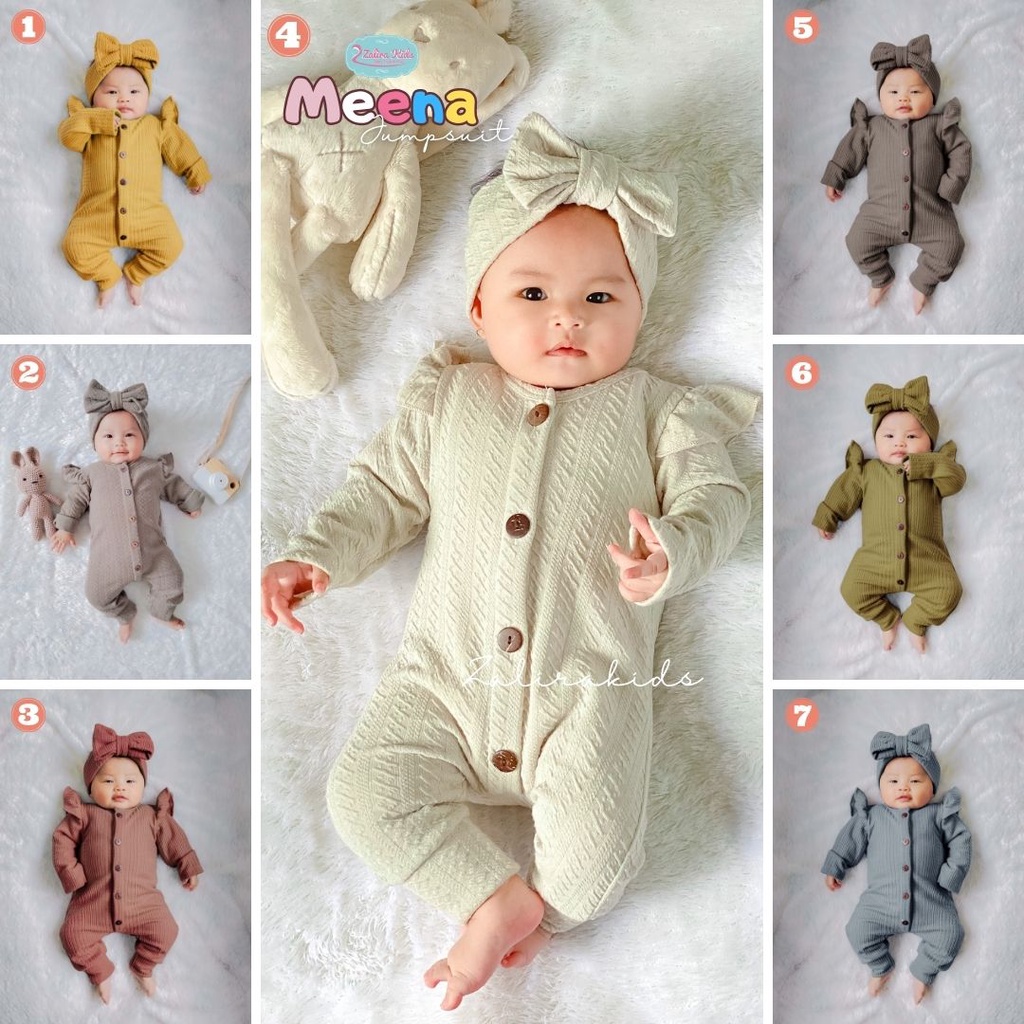 Jumpsuit Jumper Bayi Perempuan Newborn - 2 Tahun Zalira Meena Seies 0 6 Bulan 6 12 Bulan 1 2 Tahun Premium Set Bandana Pita