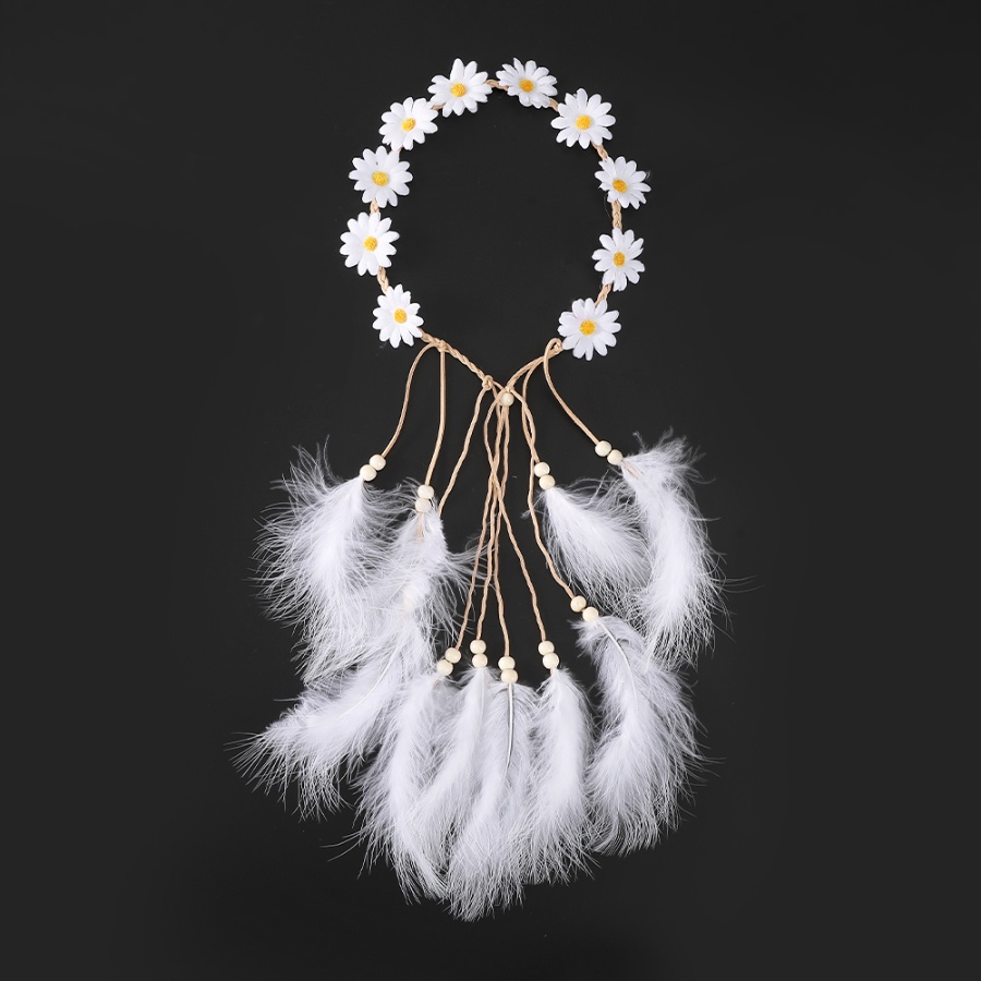 Korea Daisy Bulu Rambut Band Retro Manik-Manik Bunga Bando Woman Festival Aksesoris Rambut