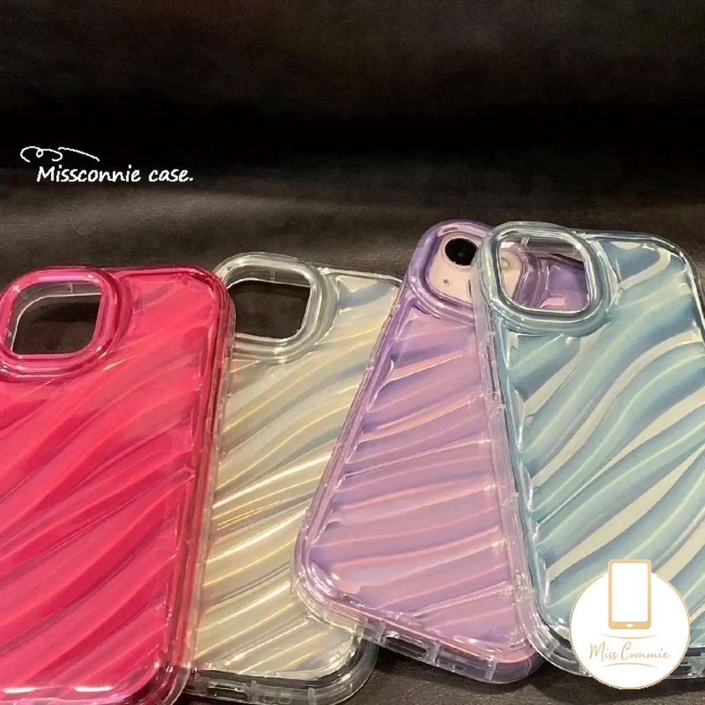 IPHONE Case Warna Macaron Sederhana Kompatibel Untuk Iphone7 8 6 6S Plus 11 13 12 14 Pro MAX XR X XS MAX 7Plus 8Plus SE 2020 Lembut Tpu 3D Bergelombang Melengkung Mewah Ins Dazzle Laser Color Back Cover