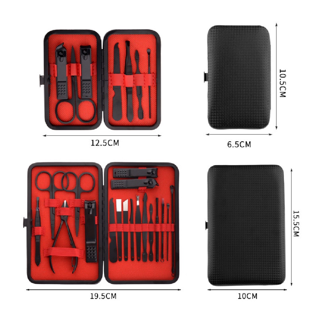 Manicure &amp; Pedicure Set Merah Hitam 7pcs - 18pcs | Set Gunting Kuku - Perawatan Kuku