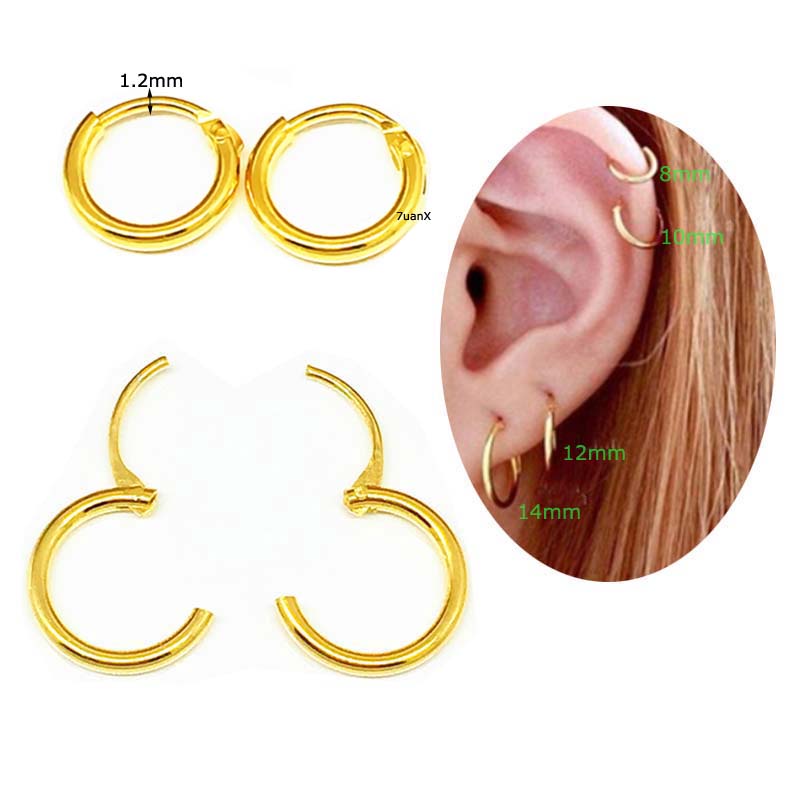 1biji S925 Sterling Silver Hoop Earring Lapis Emas Lobe Helix Piercing 8-20mm Hypoallergenic