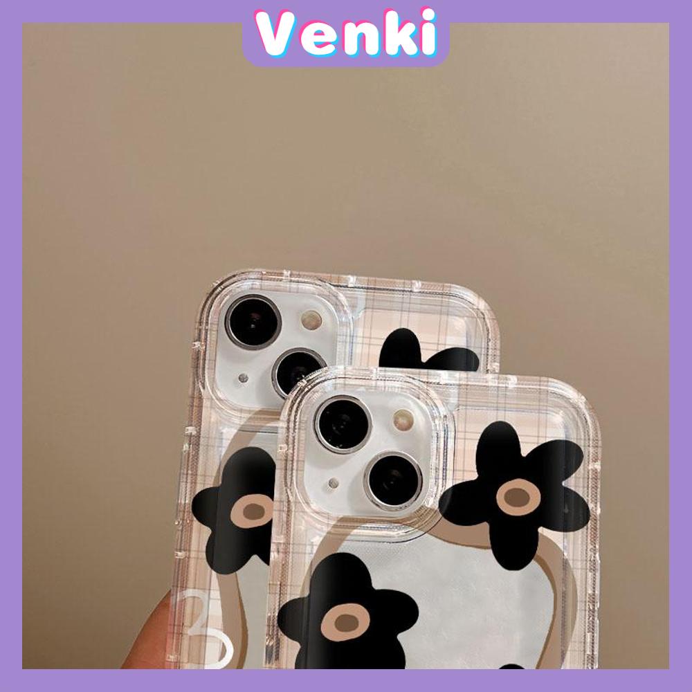 VENKI - For iPhone 11 Case Clear Phone Case TPU Soft Case Airbag Shockproof Protection Camera Simple Black Flower Compatible with iPhone 14 13 Pro Max iPhone 12 Pro Max XR XS 7 8