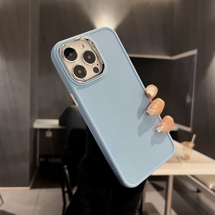 Electroplated Lens Frame Silicone Soft Case IPhone 6S Plus 7 8 14 Plus 7+ 8+ XR XS Max 11 12 13 14 Pro Max SE 2020 Women's Gift Gray Blue Pretty Phone Case