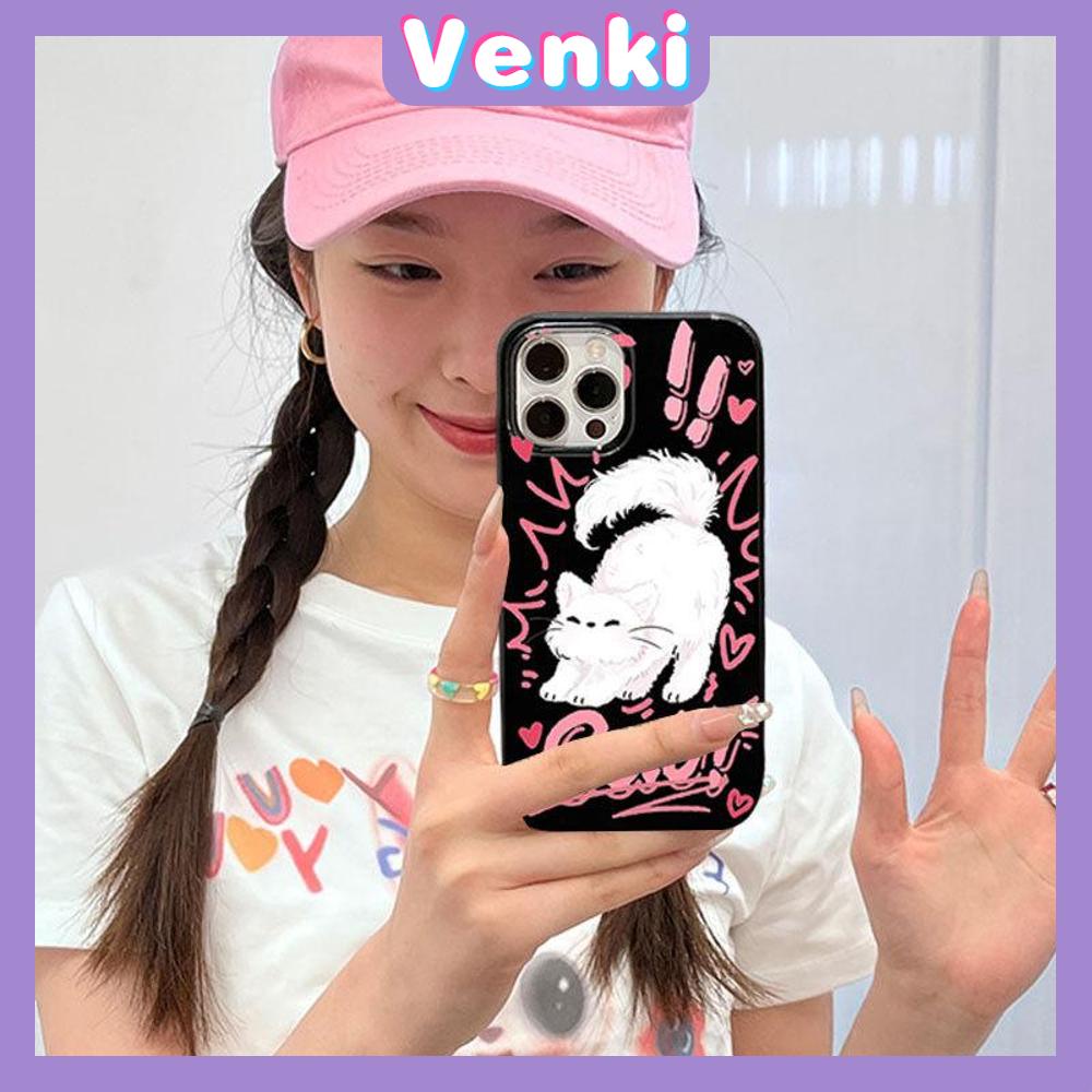 VENKI - Untuk iPhone 11 iPhone Case Hitam Glossy TPU Soft Case Shockproof Protection Camera Pump Cute Cat Dog Kompatibel dengan iPhone 14 13 Pro max 12 Pro Max xr xs max 7 8