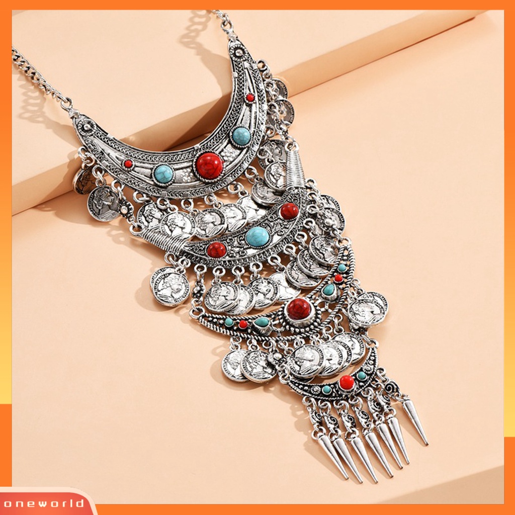[ONE] Statement Kalung Berlebihan Bulat s Jumbai Berwarna Turquoise Layered Hadiah Hypoallergenic Vintage Etnik Wanita Kalung Fashion Perhiasan