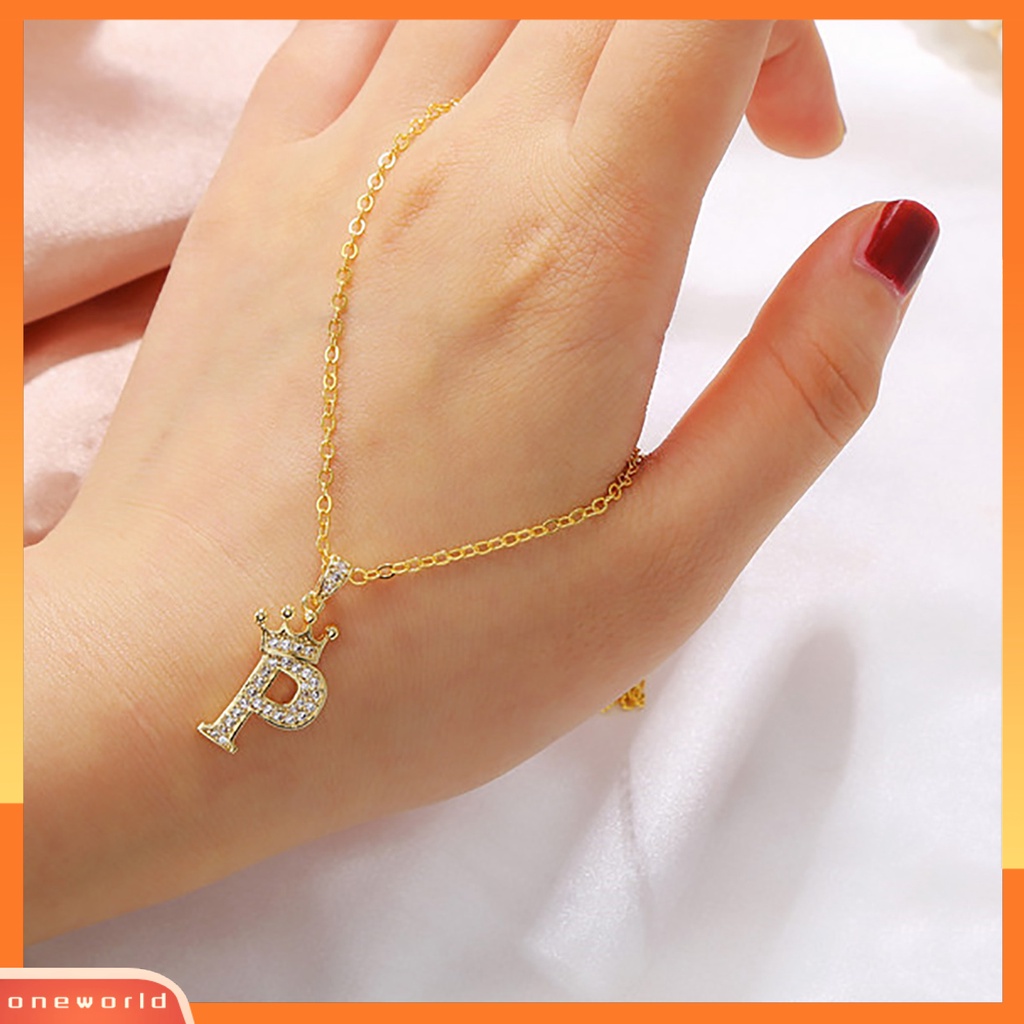 [ONE] Kalung Huruf Berlian Imitasi Mahkota Huruf Liontin Adjustable Rantai Wanita Necklace Untuk Hadiah