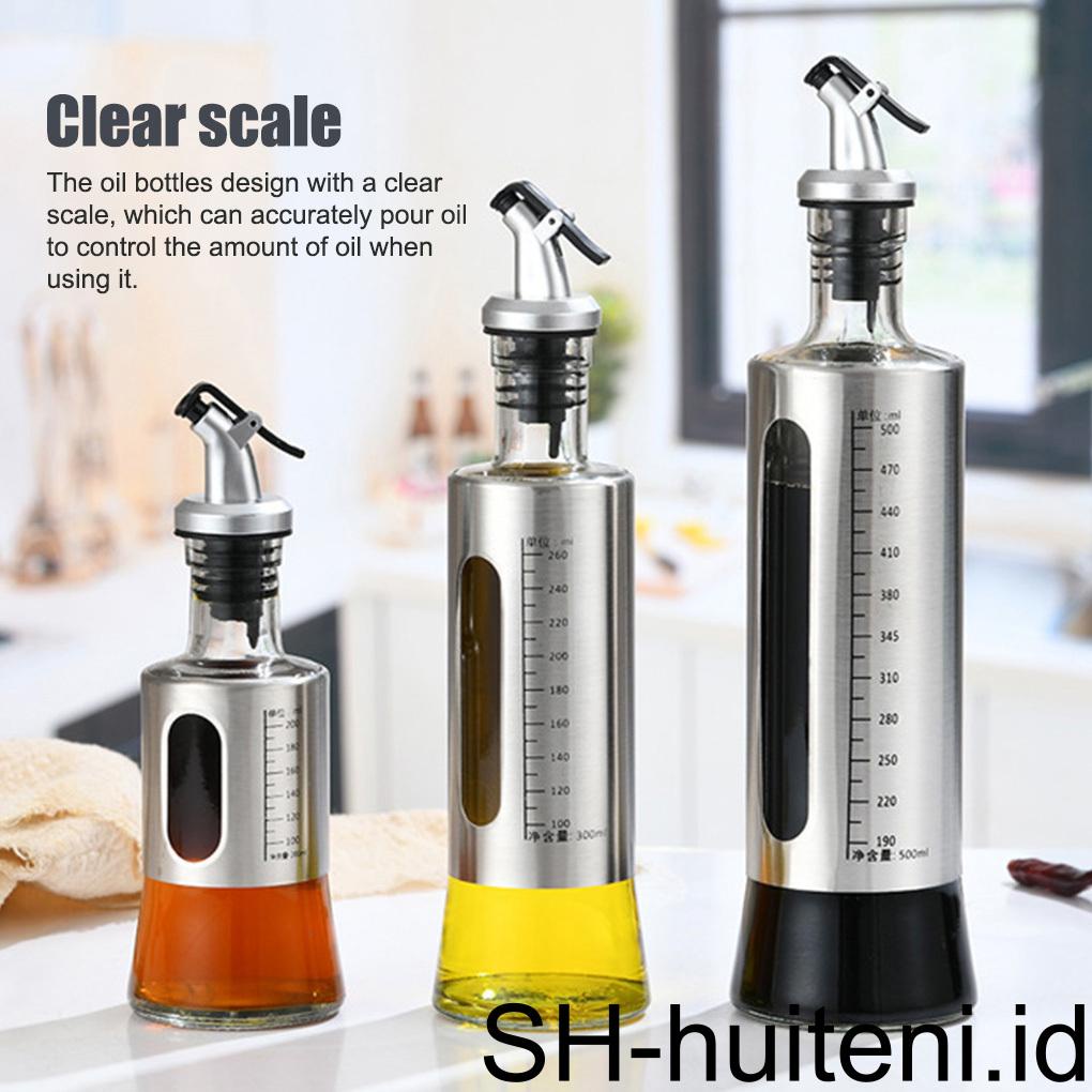 Botol Minyak Goreng Botol Bumbu Sealed Condiment Stainless Steel Dapur Dispenser Kaca Non-slip Tekan Penyimpanan Saus