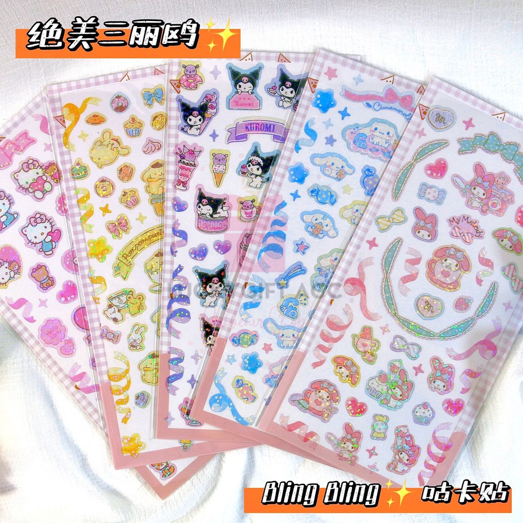 

STICKER GLITTER SANRIO BERPOSE / STIKER 2D GLITTER LUCU KARTUN JEPANG CINNAMOROL MELODY KUROMI