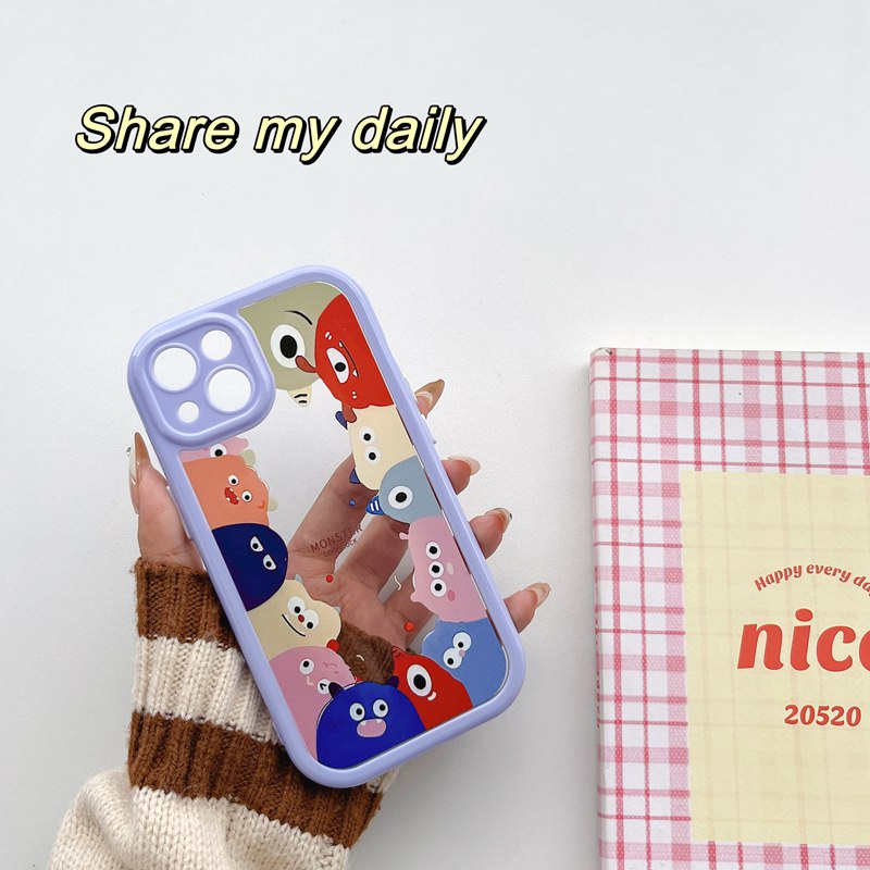 All New Cream Non-slip Camera Protect Soft Case IPhone X XR XS Max 11 12 13 14 Pro Max Women Girl Pretty Cute Monster Cartoon Phone Case