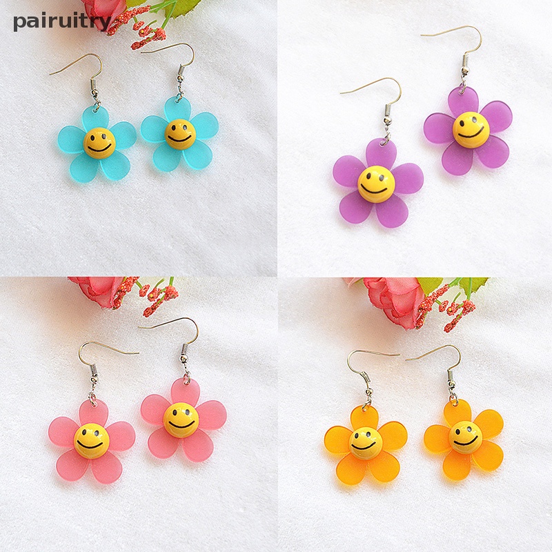 Prt Indah Wajah Tersenyum Bunga Matahari Besar Statement Drop Earrings Perhiasan Ringan PRT