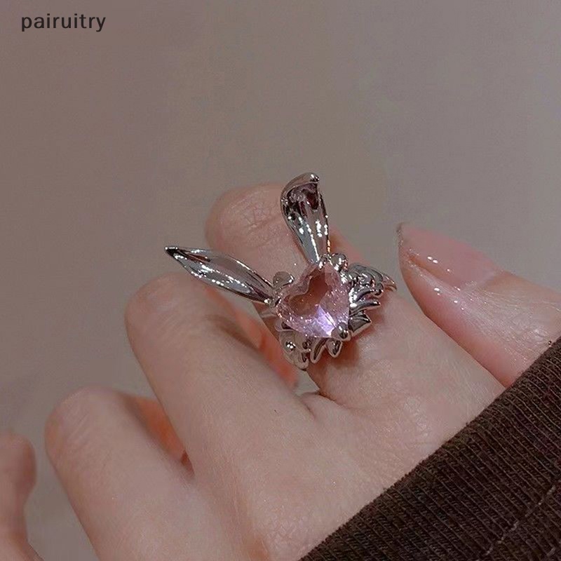 Prt Baru Indah Telinga Kelinci Cincin Dapat Disesuaikan Bunny Zirkon Perhiasan Pembukaan Cincin Untuk Gadis Pasangan Wanita Valene Hadiah Hari PRT