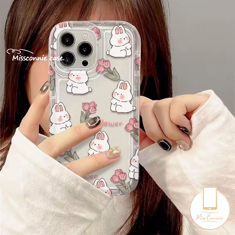 Casing Bening Kartun Kelinci Beruang Lucu Untuk Realme C53 C25s C33 C25Y C21Y C35 C15 5s 7i 9i 5 6i 5i C12 C17 C20 C11 2020 C30S C25 C55 C2 C1 C3 C30 C11 Bunga Tulip Airbag Soft Cover