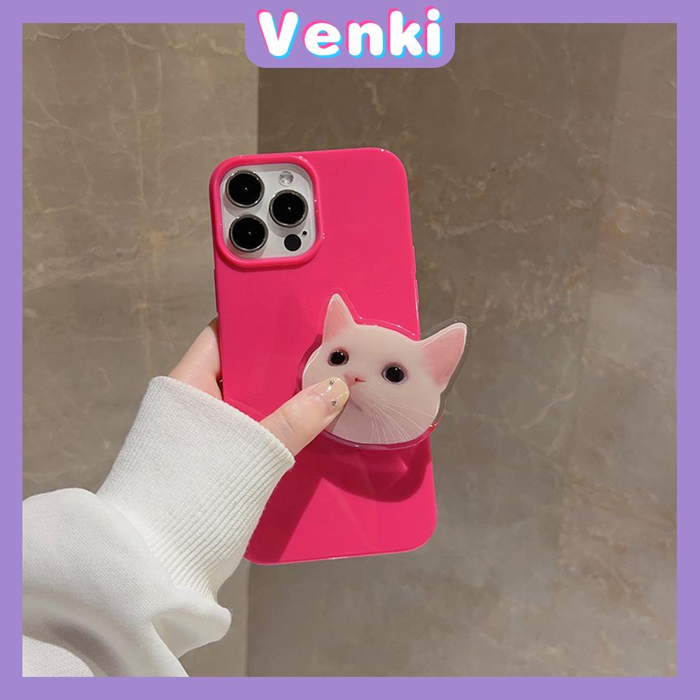 VENKI - Untuk iPhone 14 Pro Max iPhone Case dengan Kucing Lucu Dudukan Lipat Pegangan Bening Pink Glossy TPU Soft Case Tahan Guncangan kompatibel dengan iPhone 13 Pro max 12 Pro Max 11 xr xs 7 8Plus