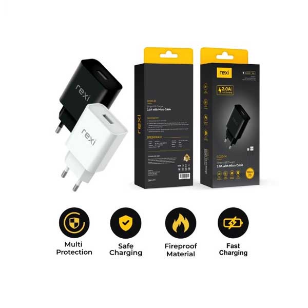 Rexi CC20-M Travel Charger 2.0A With Micro USB Kabel Data Fast Charging