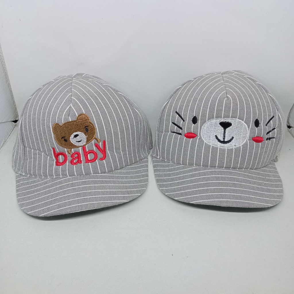 TOPI SALUR BAYI LAKI-LAKI &amp; PEREMPUAN MOTIF GARIS STRIPE DAN KARAKTER HEWAN