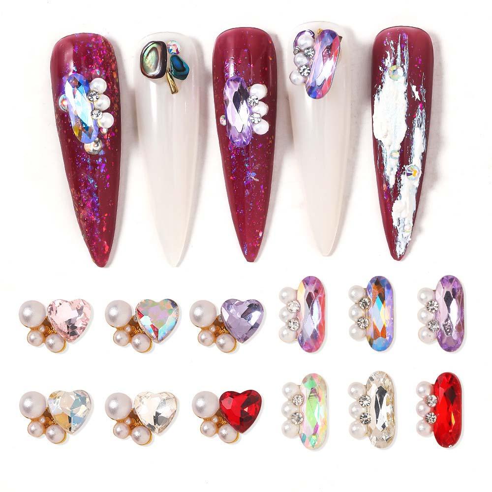 AUGUSTINA Augustina Hiasan Kuku Jantung Fashion Ins Gaya Aurora Mutiara Hati Oval Manikur Aksesoris Nail Ornament Nail Jewelry