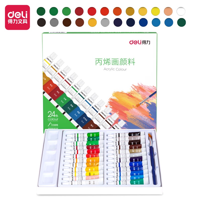 DODORY DELI014 Acrylic Paint / Cat Akrilik Anak 24/36 Warna Dapat Ditulis di Kain Tanah Liat