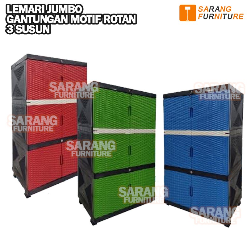 JUMBO - LEMARI PLASTIK SERBAGUNA ROTAN FULL KUNCI FULL KUNCI RATTAN LEMARI GANTUNGAN LEMARI PAKAIAN PLASTIK