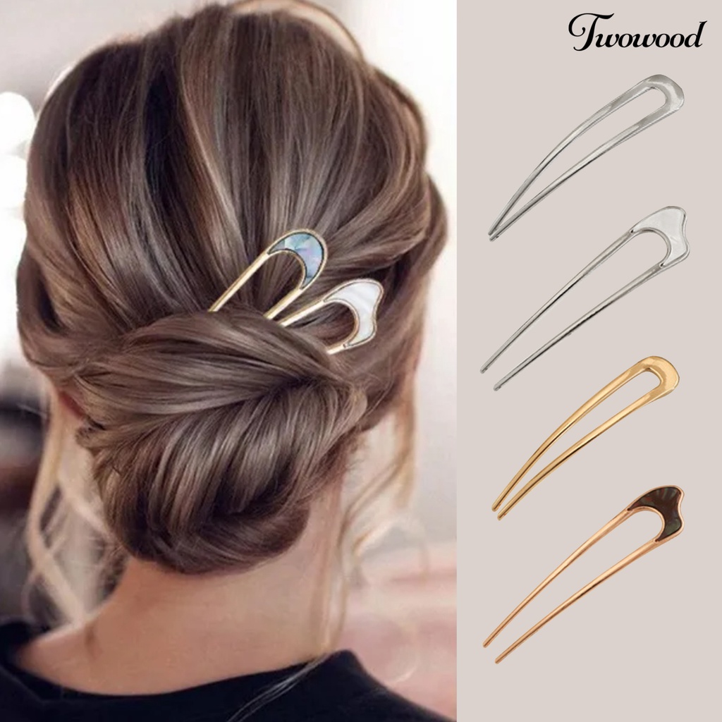 Twowood Arc Curved Non-Slip Hair Stick Simple U Shape Shell Hair Bun Stick Aksesoris Rambut