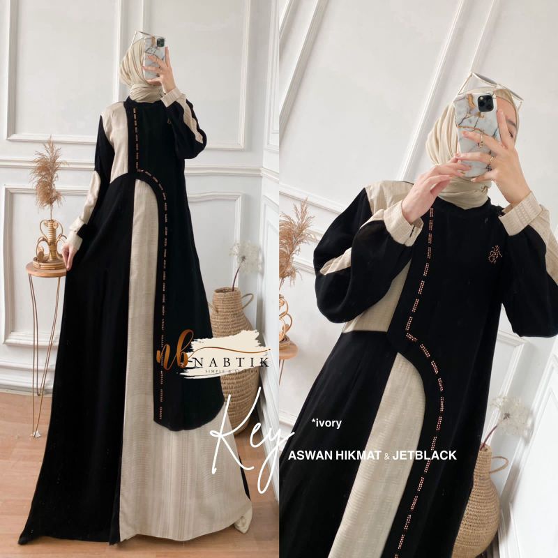 KEY DRESS ORI NABTIK | Gamis Aswan Premium mix jet black