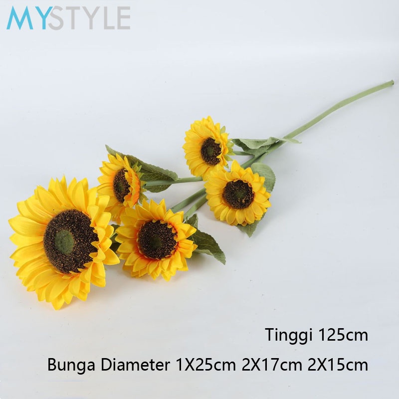 MYSTYLE BUNGA MATAHARI PANJANG SZ5125 1 TANGKAI 5 CABANG 125 CM BUNGA UNTUK DEKORASI PESTA WEDDING B