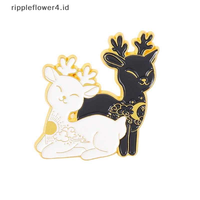 {rippleflower4.id} Hitam Punk Enamel Kucing Elk Koi Beruntung Gagang Bros Lencana Perhiasan Topi Kerah Pin~