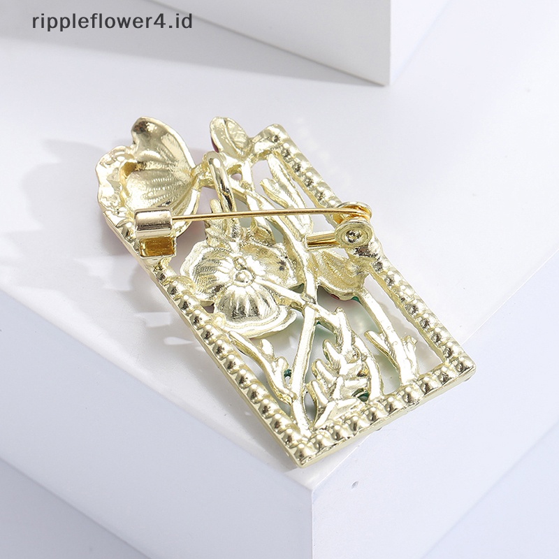 {rippleflower4.id} Bros Bunga Cantik Untuk Wanita Enamel Merah Desain Bingkai Tanaman Pesta Kantor Brooch Pin Hadiah~