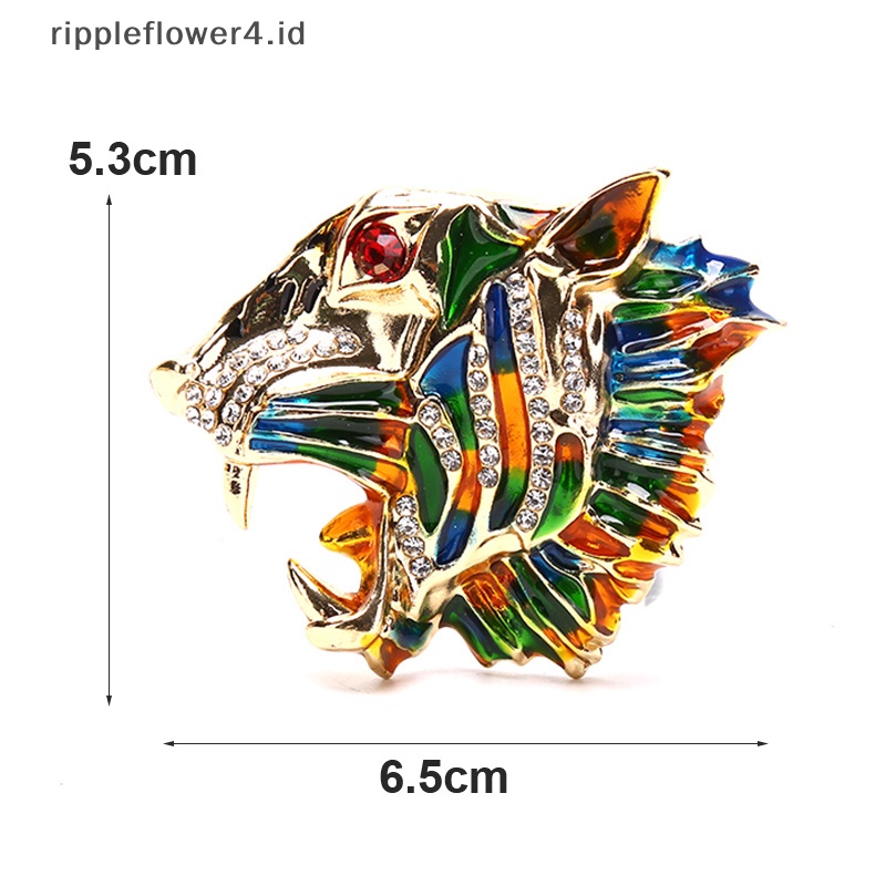 {rippleflower4.id} Vintage Enamel Warna-Warni Berlian Imitasi Kristal Kepala Harimau Bros Pin Perhiasan Hadiah~
