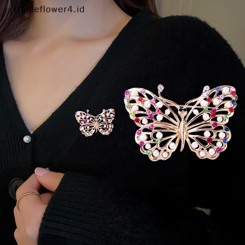 {rippleflower4.id} Fashion Warna Campur Kristal Kupu-Kupu Bros Perempuan Aksesori Pakaian Pin Pesta~