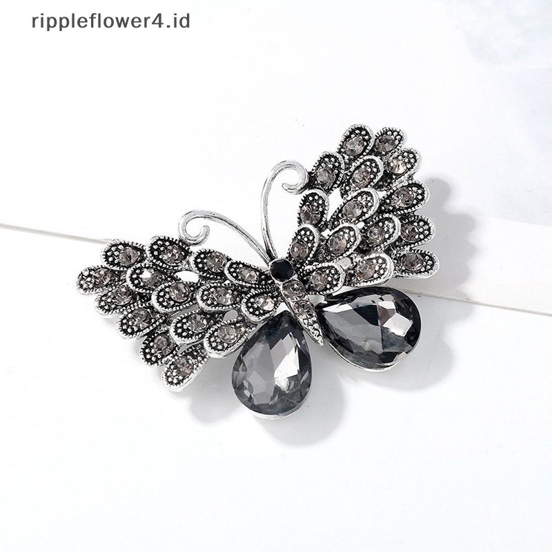 {rippleflower4.id} Bros Kupu-Kupu Berlian Imitasi Vintage Untuk Wanita Jas Kerah Pin Pesta Perhiasan Hadiah~