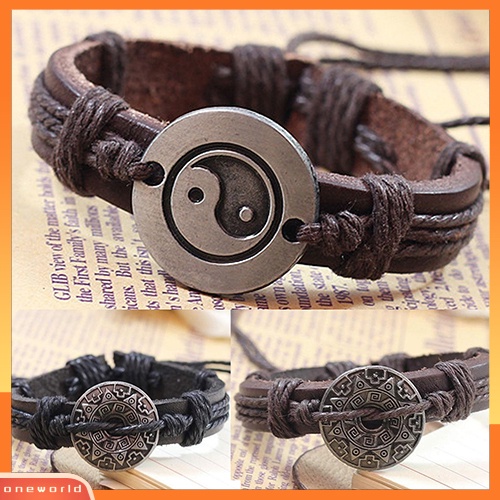 [WOD] Pria Wanita Paduan Tai Chi Ying Yang Motif Kepang Kulit Imitasi Tali Gelang Rantai