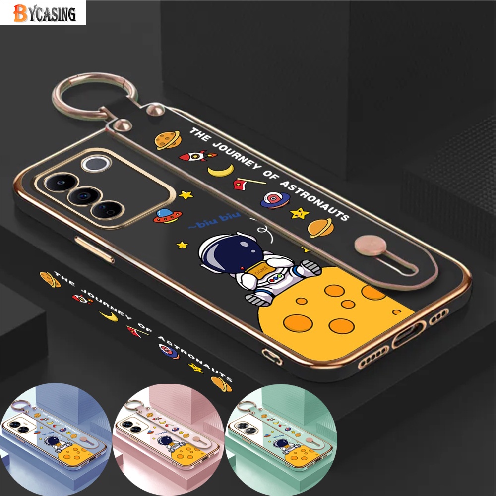 Vivo V27e V25e V25 V21 V21e V23e V19 IQOO Z7X Y50 Y30i Y30 Y51 2021 Y31 Y53S Y51A S1 T1 5G Y85 V9 Fashion Gelang Case Perjalanan Astronot Plating Mewah Lembut Phone Cover BY