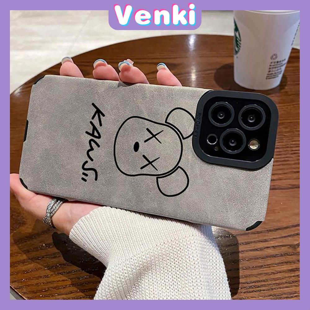 VENKI - Untuk iPhone 11 iPhone Case Kulit Dilaminasi Pupil Mata Suede Phone Case  Soft Shockproof Airbag Case Pelindung Kamera Cute Bear Kompatibel dengan iPhone 14 13 Pro max 12