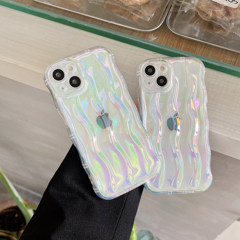 Shine Colorful Clear Water Wave Soft TPU Case iP iPhone 12 13 14 Pro Max 11 Girl Woman New FTD Casing Apple