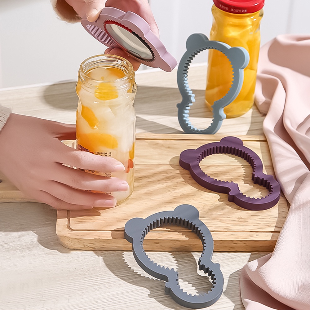 Pembuka Kaleng Botol Beruang 2in1 Anti slip Serbaguna Karet Lembut Tutup Grip Twister Lucu Hemat Tenaga Kerja Bumbu Jar Opener Perlengkapan Dapur Dirancang Untuk Wanita Grils