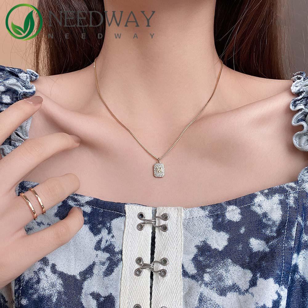 Needway   M Huruf Kalung Temperamen Wanita Liontin Kristal Gadis Fashion Perhiasan