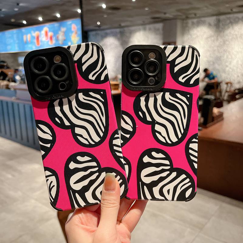 Pink Zebra Love Soft Silicon Case HP iP iPhone 6 6S 7 8 14 + Plus SE 2020 2022 X XS XR 11 12 13 Pro Max New FTD Casing Apple