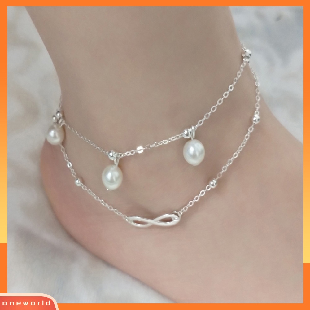 [WOD] Sandal Pantai Barefoot Infinity Charm Beads Gelang Kaki Double Layer Anklet